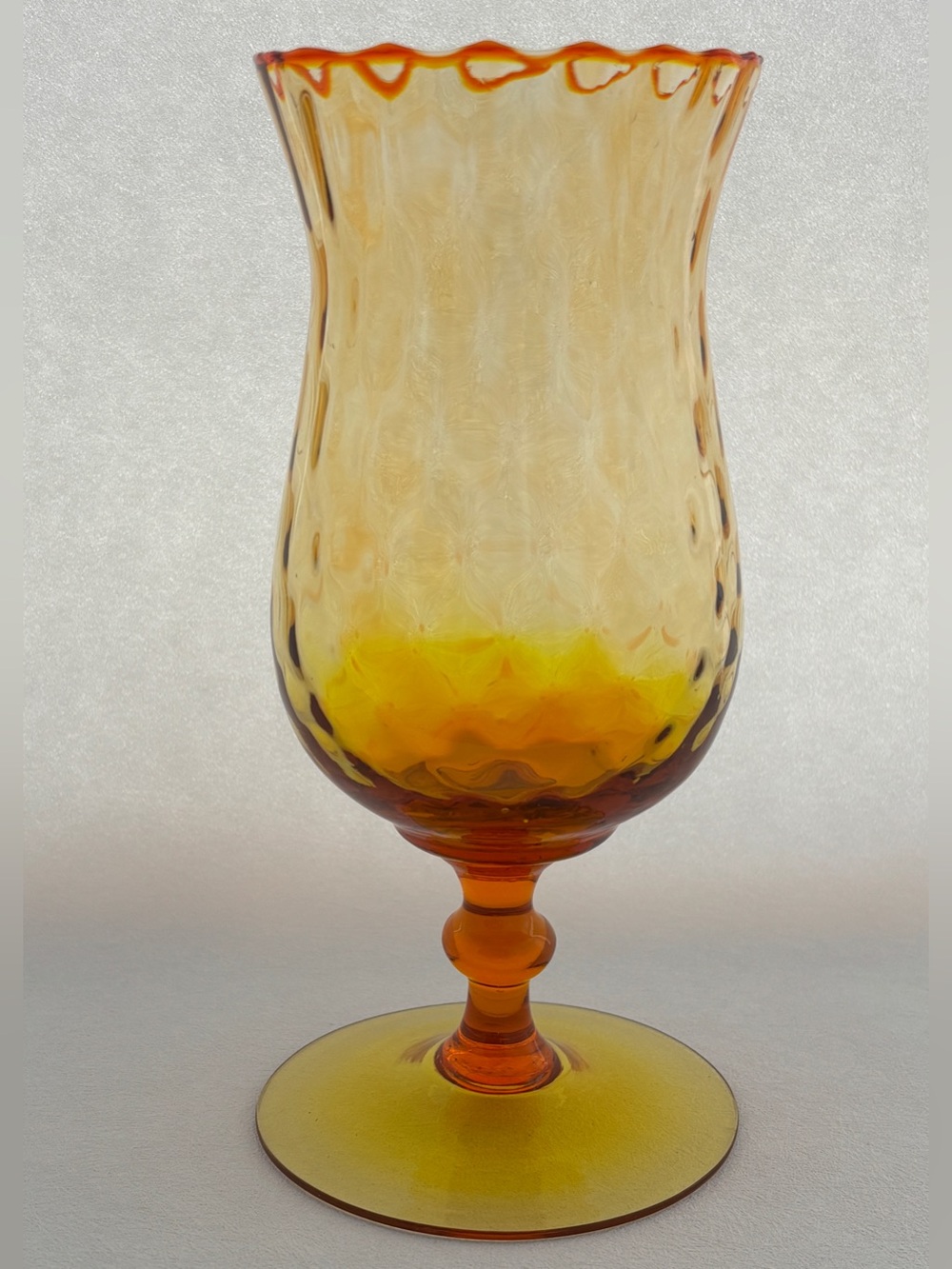 Vintage Empoli Glass Diamond Optic Amber Pedestal Vase UV Reactive